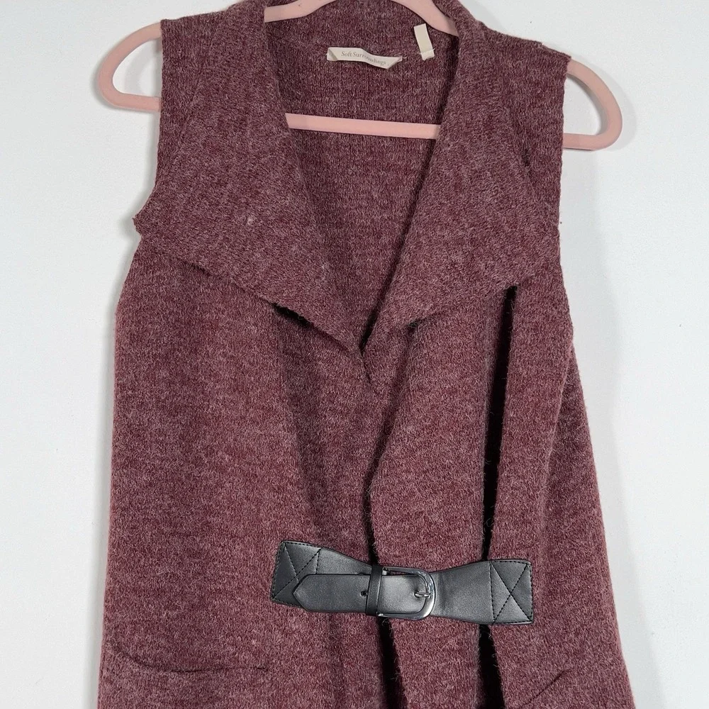 Soft Surroundings Solange Longline Belted Cardigan‎ Sweater Vest Size M Burgundy